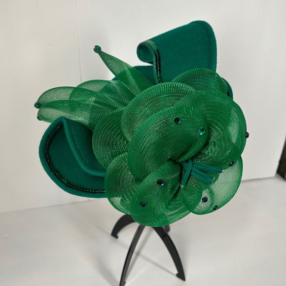 Deborah New York Hat Green 7” VTG Wool USA Sequence Tea Party Church Christmas - Picture 2 of 14